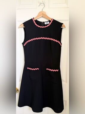 KATE Laltramode Black Sleeveless Mini Dress with Pink Rickrack Trim